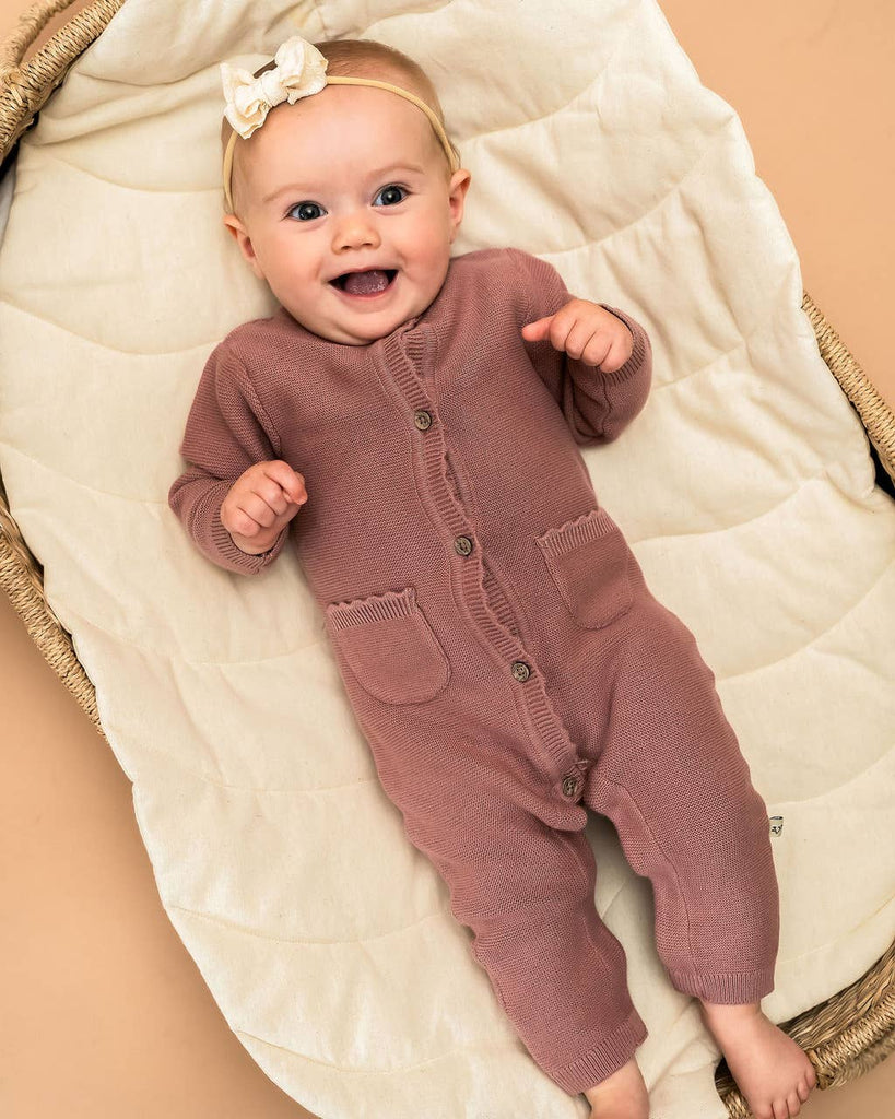 Classic Pocket & Button Chunky Knit Baby Jumpsuit Organic