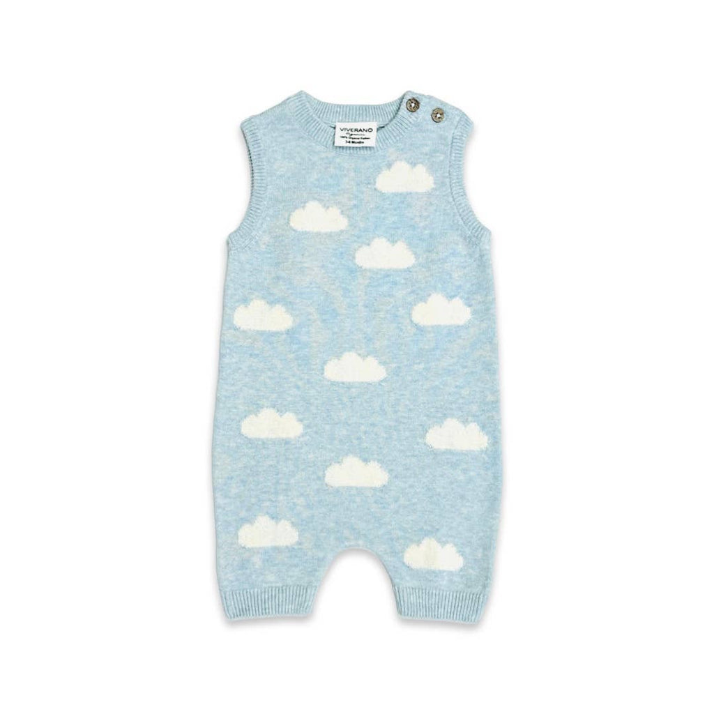 Clouds Jacquard Knit Baby Romper (Organic Cotton): 6-12M / Sky Heather