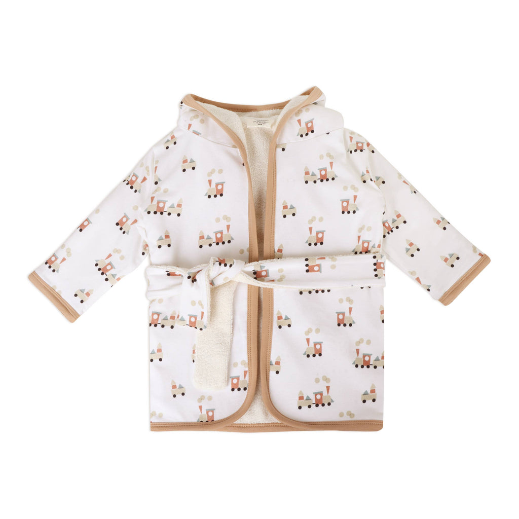 Train Hooded Baby Bathrobe (Organic Cotton): Natural / 0-9M (One Size)