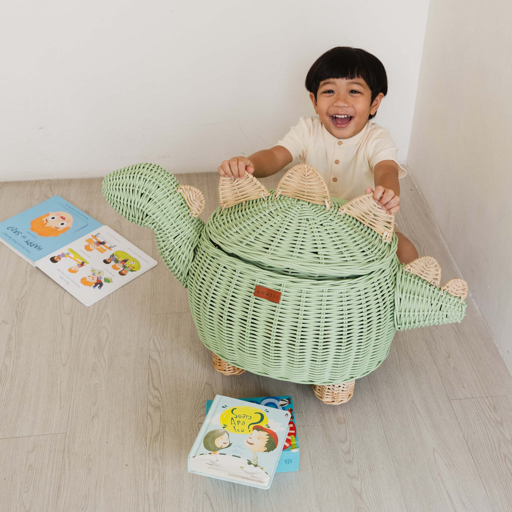 Handcrafted- Dinosaur Storage Basket (Medium) -Rattan Wicker