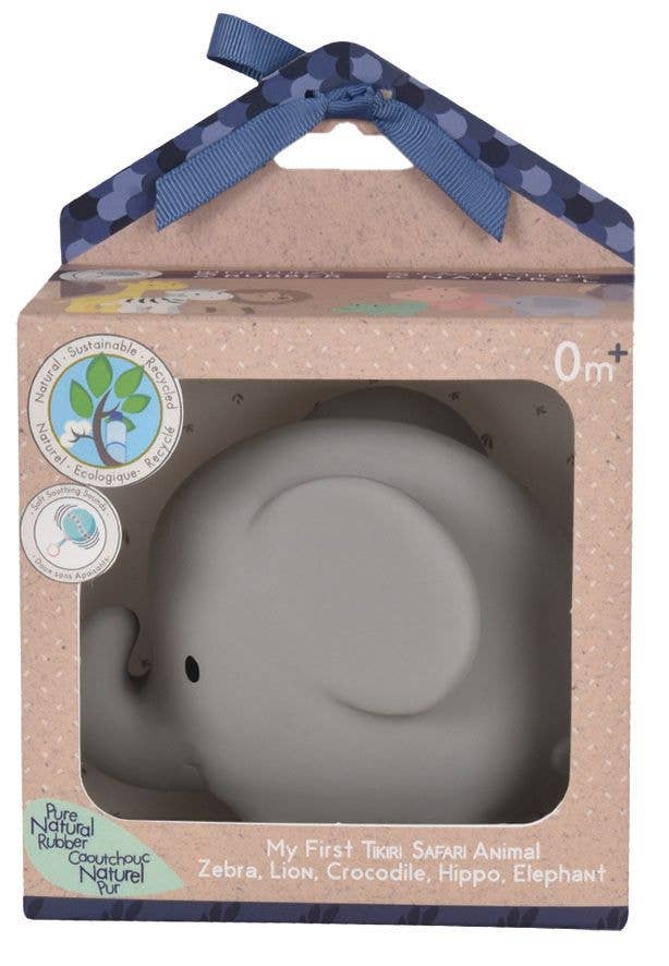 Elephant - Natural Organic Rubber Teether, Rattle & Bath Toy