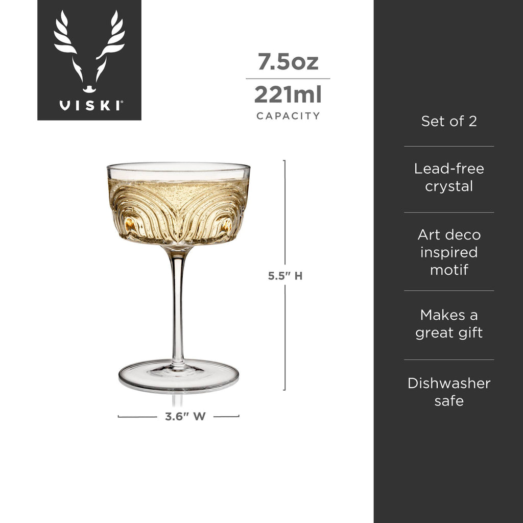 Deco Beau Crystal Cocktail Coupes - Set of 2