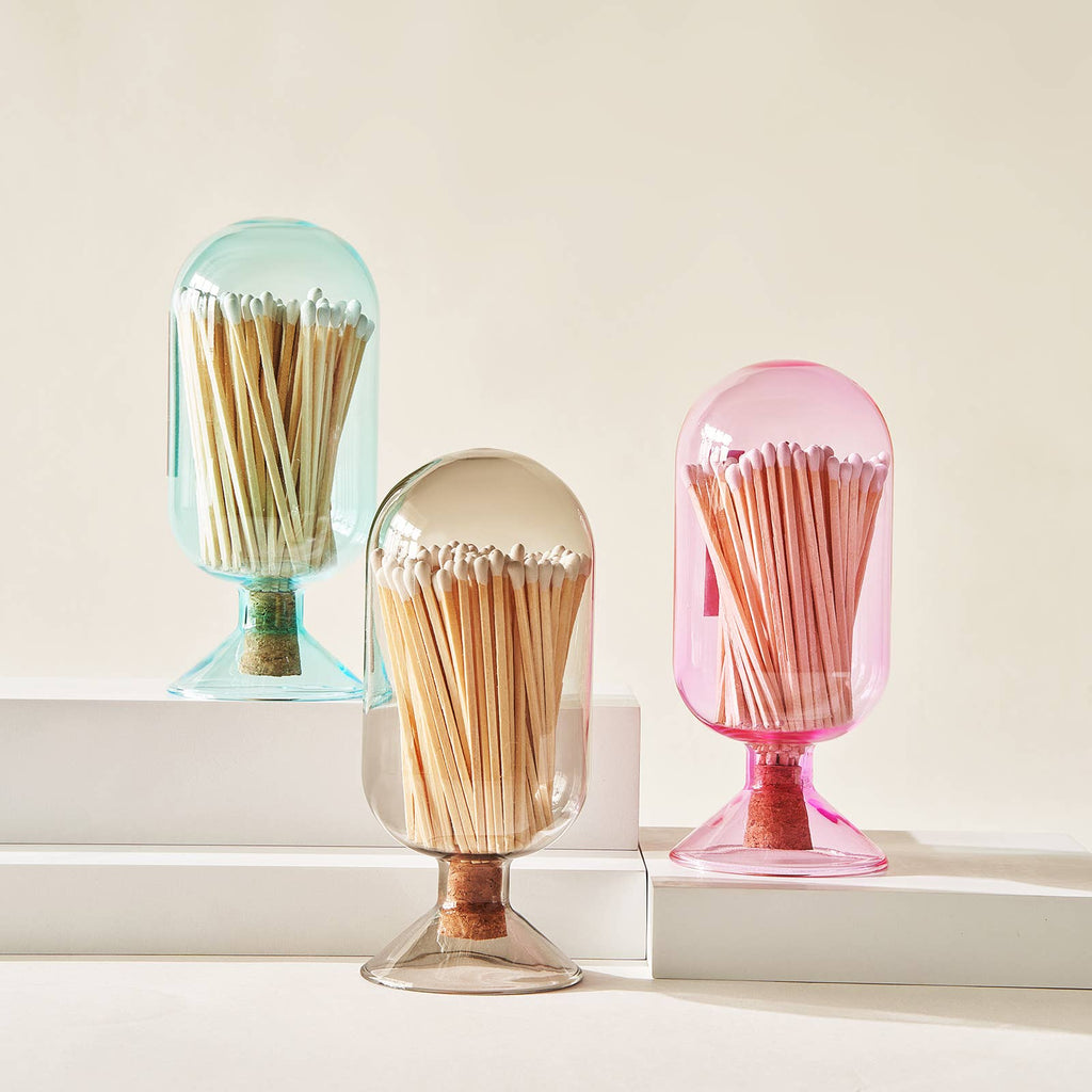 Grey Glass Match Cloche | 100 Match Sticks with Cork Stopper