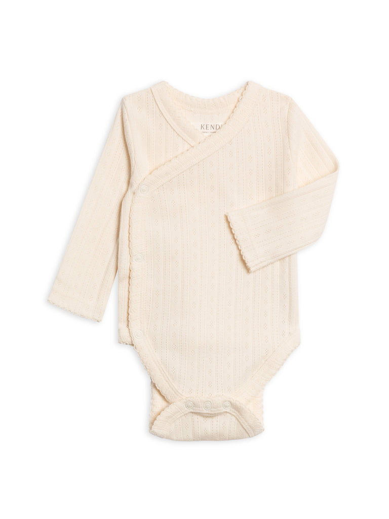 Hilda Brushed Back Pointelle Long Sleeve Kimono Bodysuit