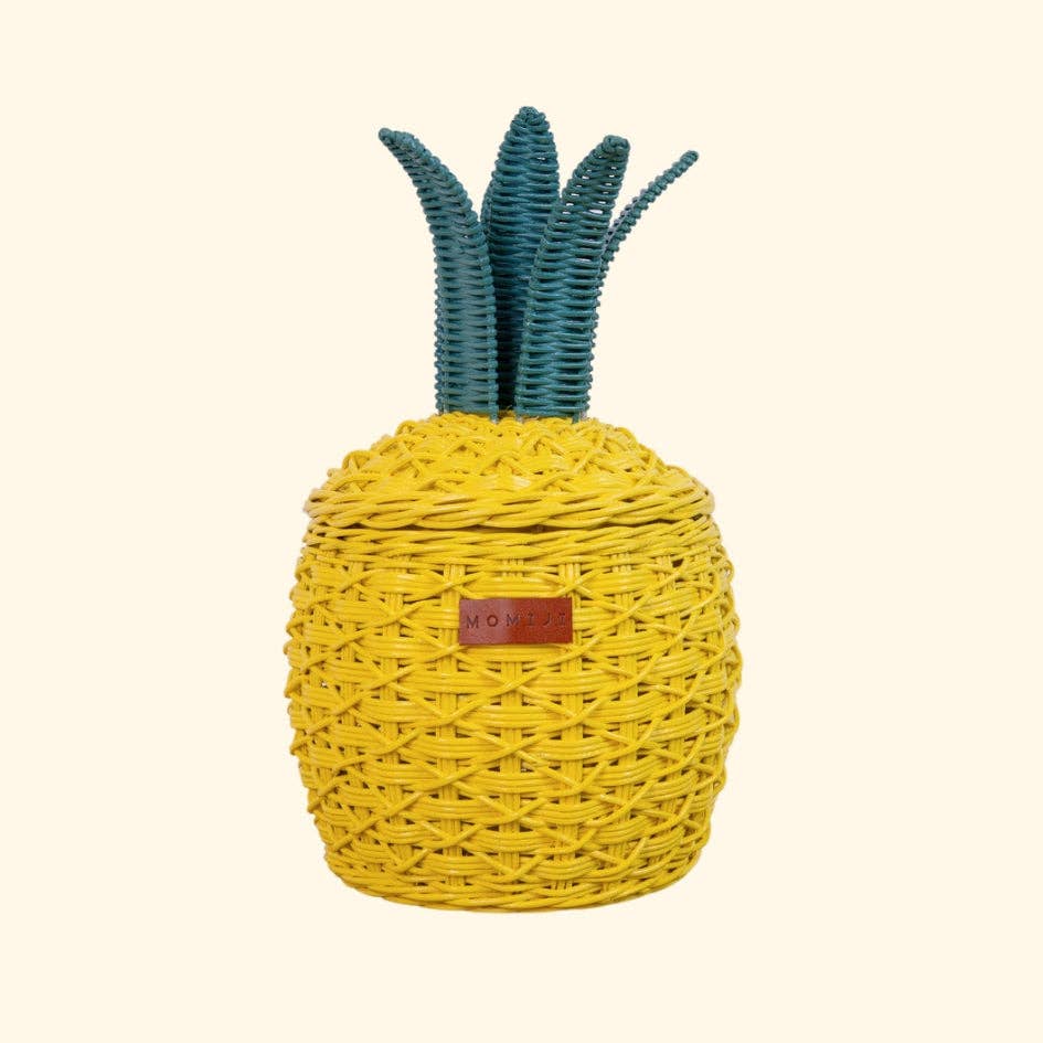 Handcrafted- Pineapple Basket (Yellow) Small- Rattan Wicker