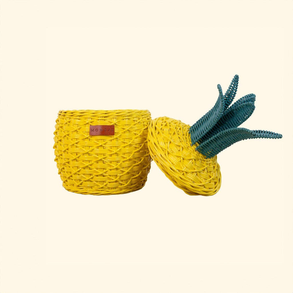 Handcrafted- Pineapple Basket (Yellow) Small- Rattan Wicker