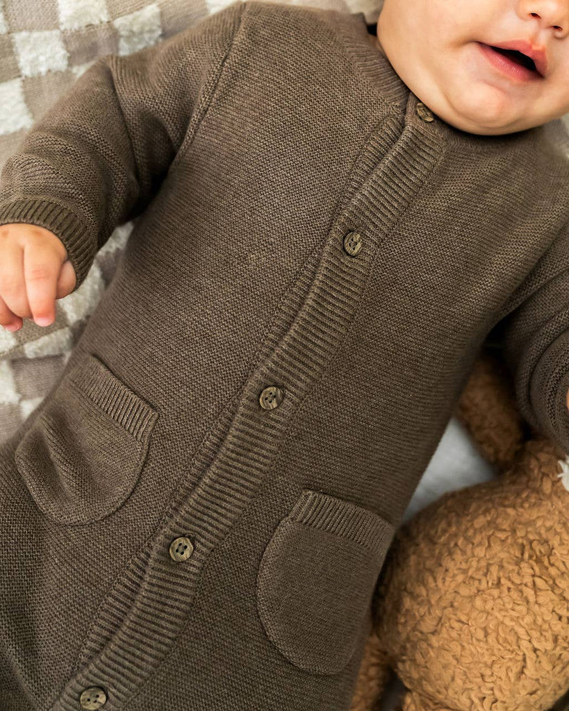 Classic Pocket & Button Chunky Knit Baby Jumpsuit Organic