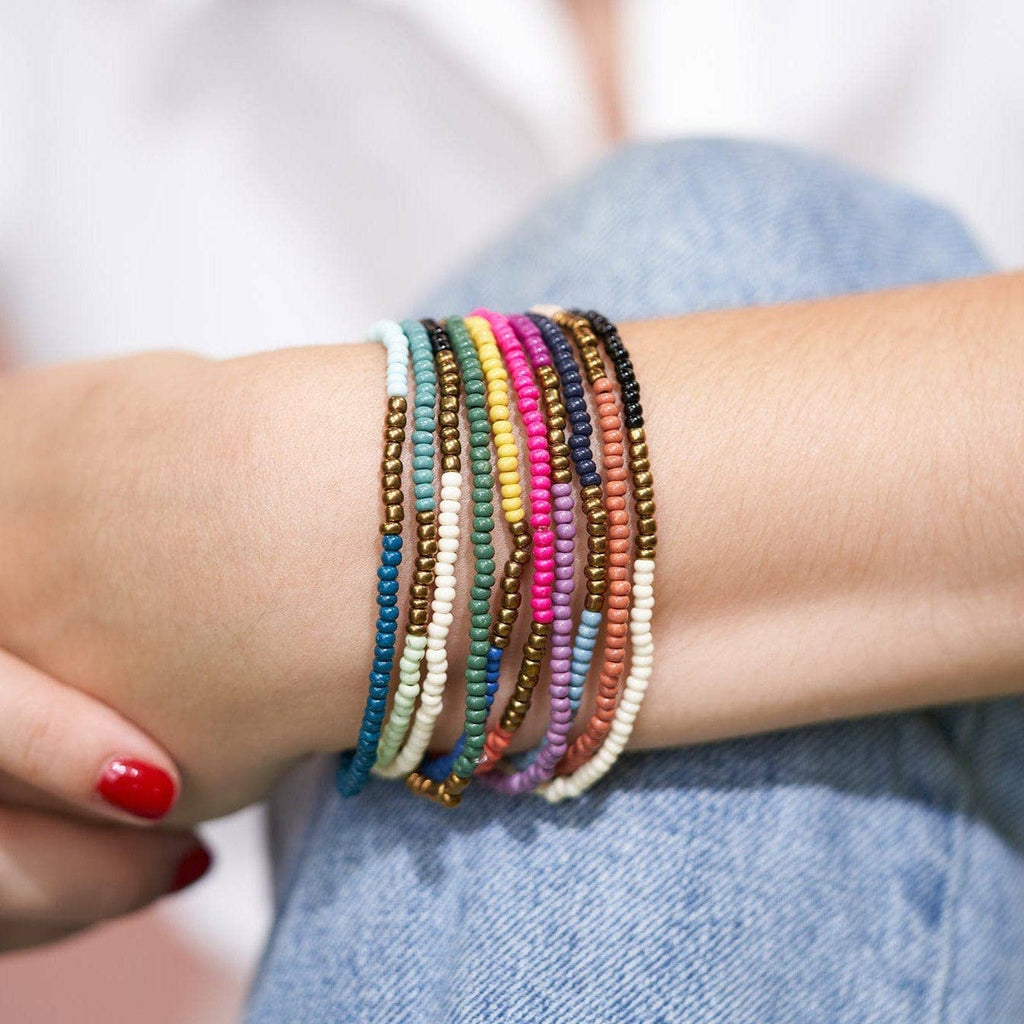 Sage Color Block Beaded 10 Strand Stretch Bracelets Gold Block Wholesale