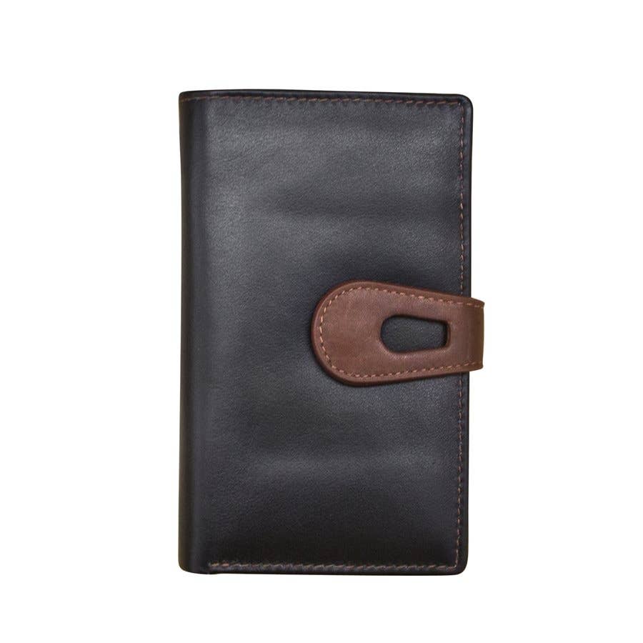 Medium Leather Wallet W/ Cut-Out Tab Closure: Turquoise/Toffee
