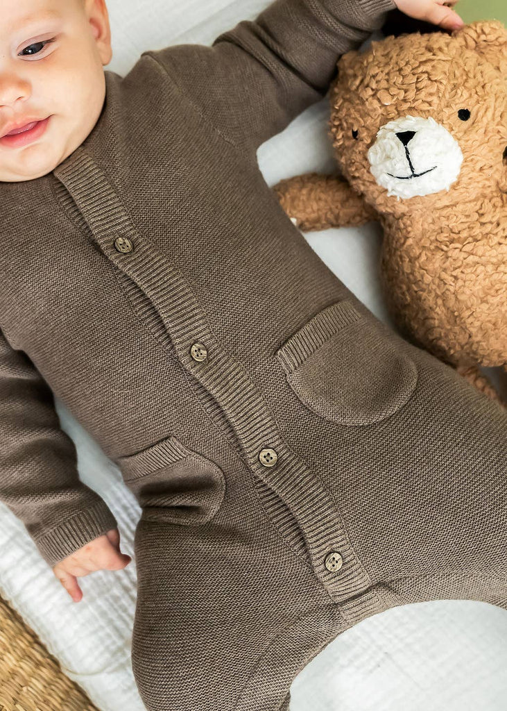 Classic Pocket & Button Chunky Knit Baby Jumpsuit Organic