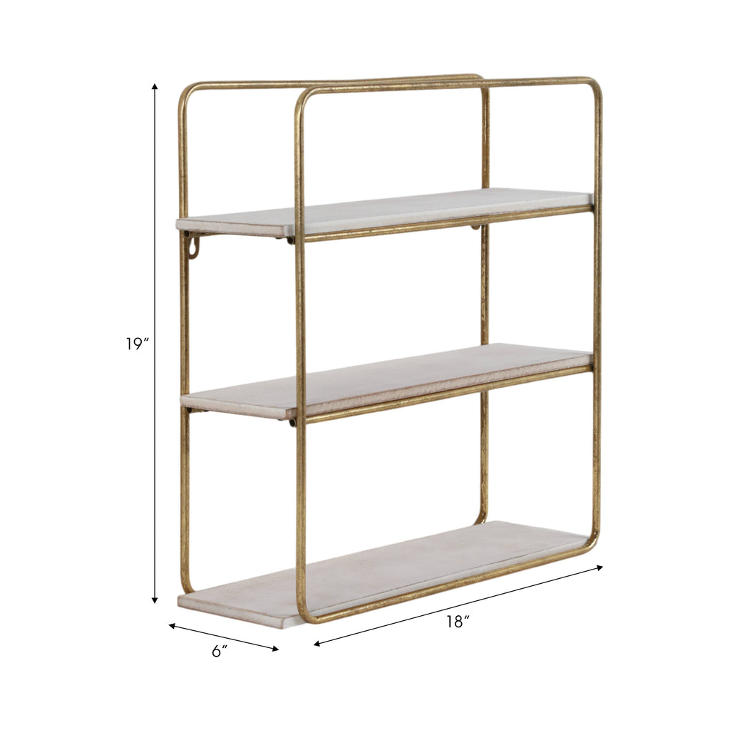 Metal Wood Rustic Three-Tier Wall Shelf - Gold, 19 in.
