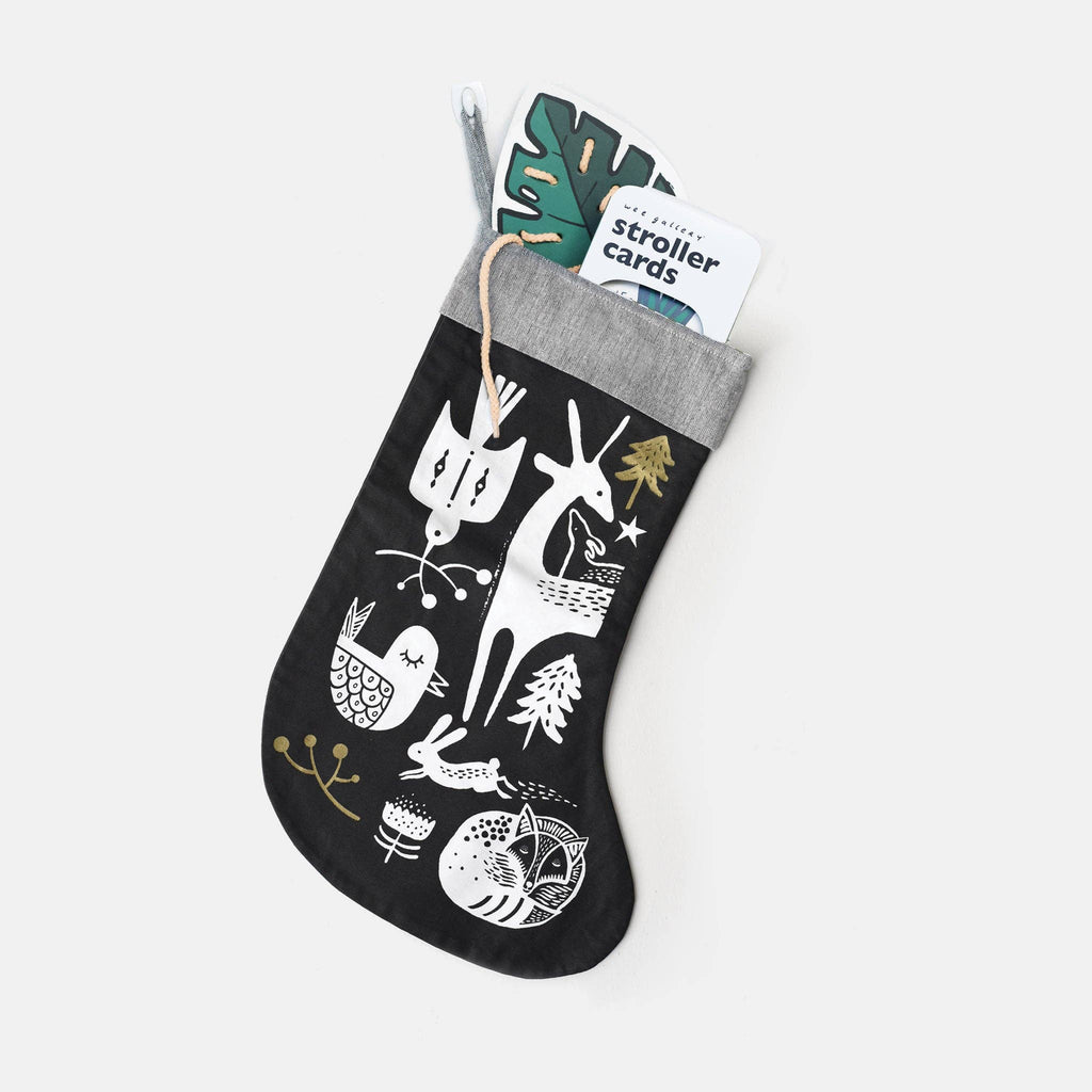 Winter Animals Christmas Stocking - White on Black