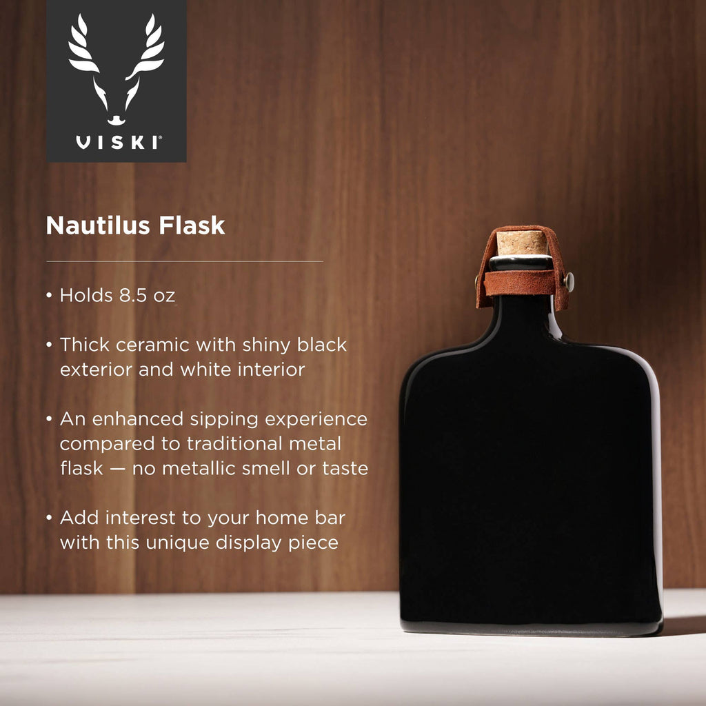 Nautilus Ceramic Hip Flask w/ Cork & Leather Strap