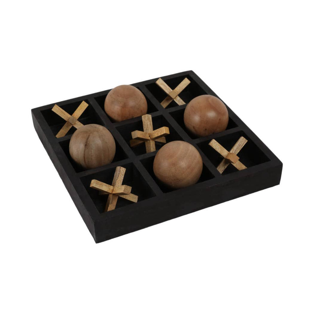 Mango Wood Tic Tac Toe Decorative Board Game - Black, 10 in.