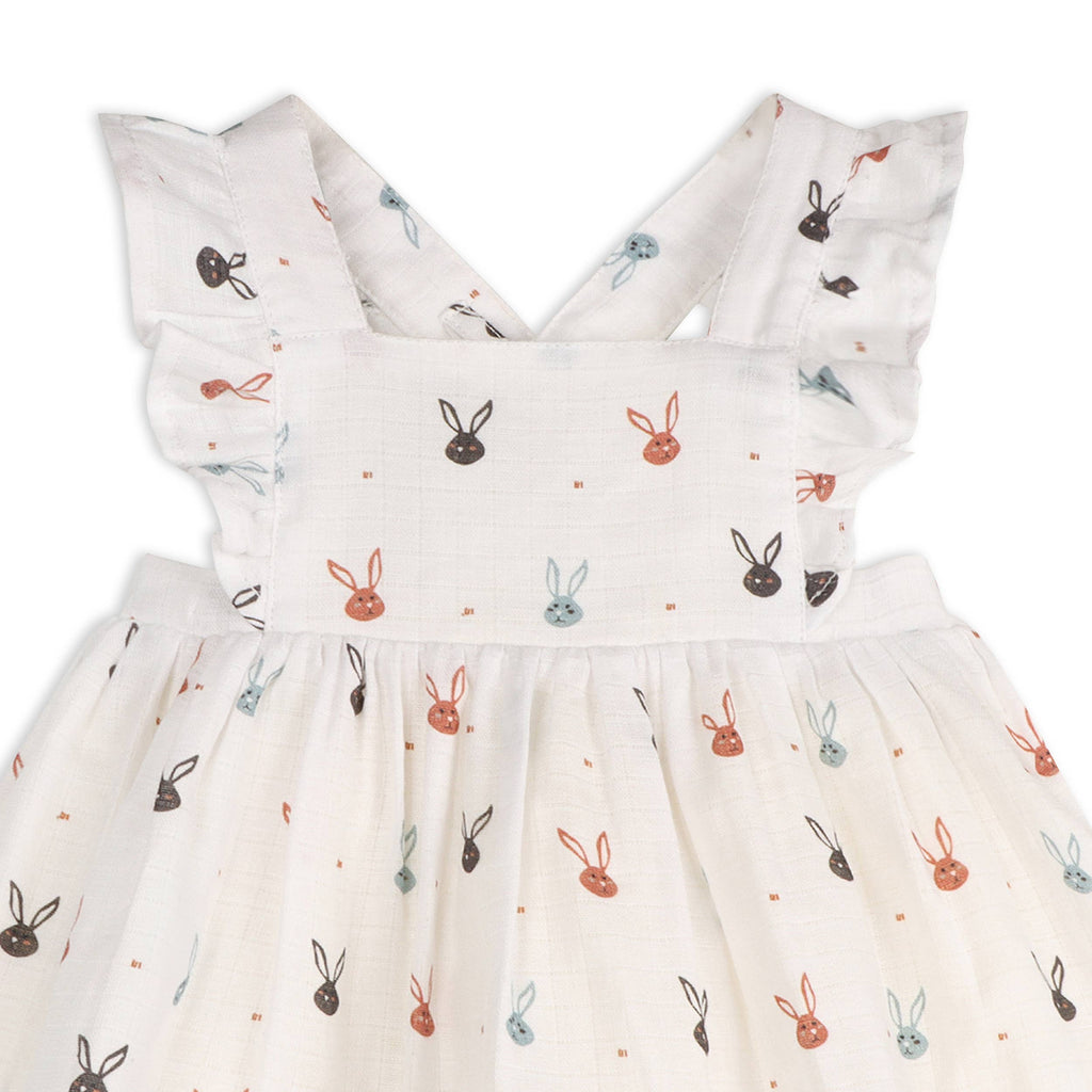 Mini Bunnies Baby Dress + Bloomer (Organic Muslin): WHITE / 12-18M