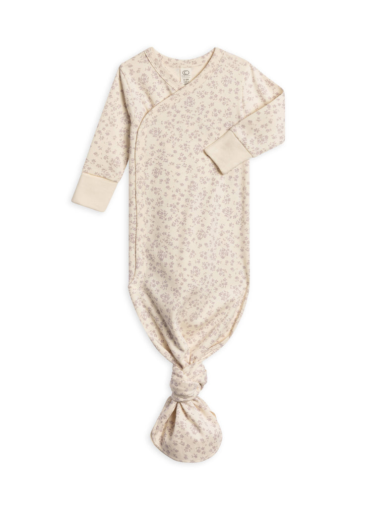 Organic Newborn Indy Kimono Gown - Maria Floral / Lilla