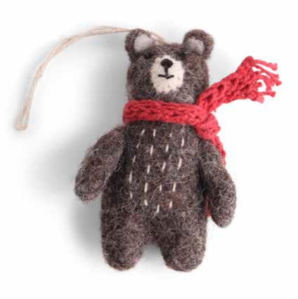 Felt Mini Bear w/Scarf Christmas Ornament