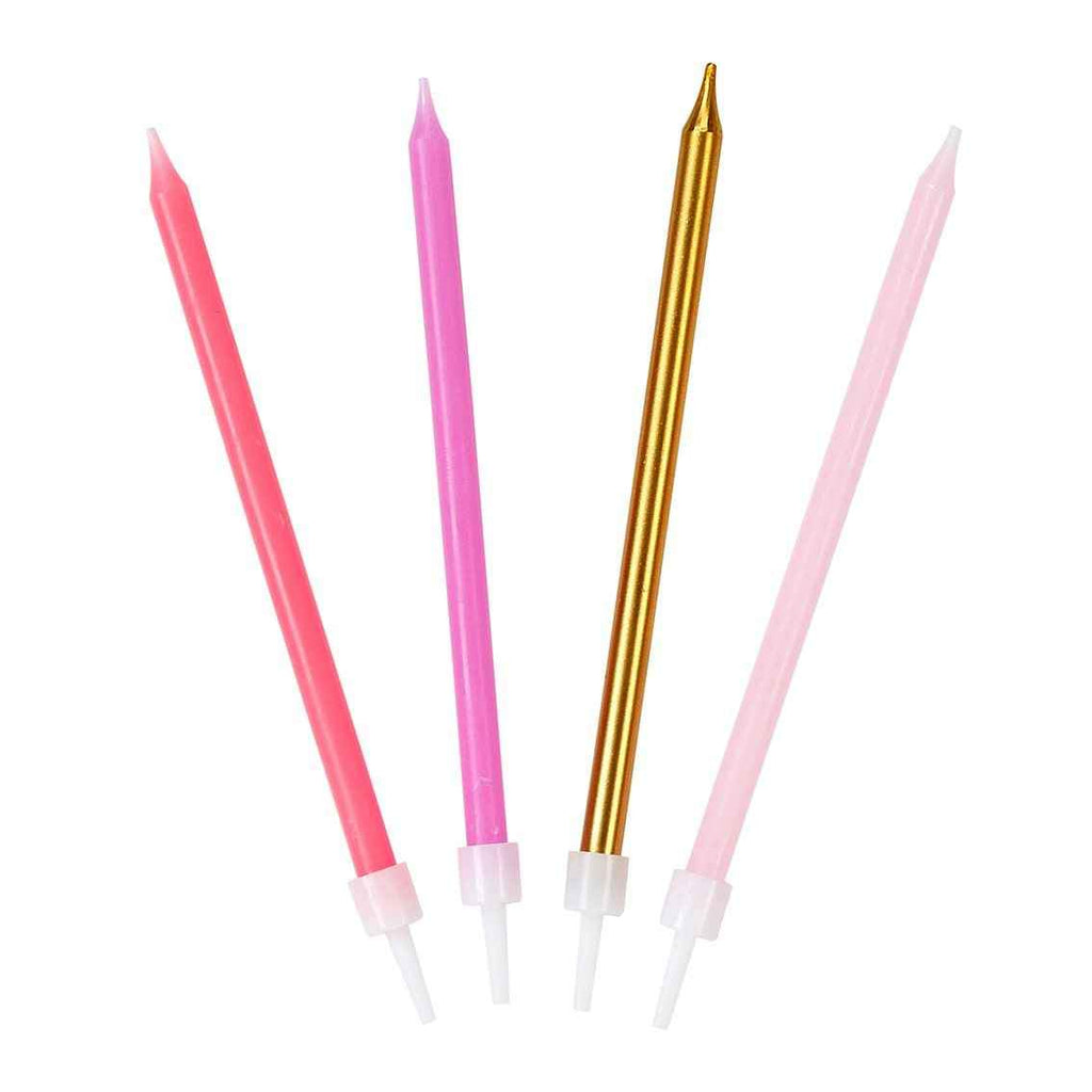 Rose Pink & Gold Birthday Candles | 16 Pack