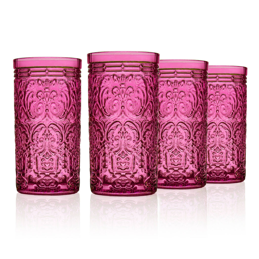 Godinger | Jax Hot Pink Highball Glasses | Set of 4