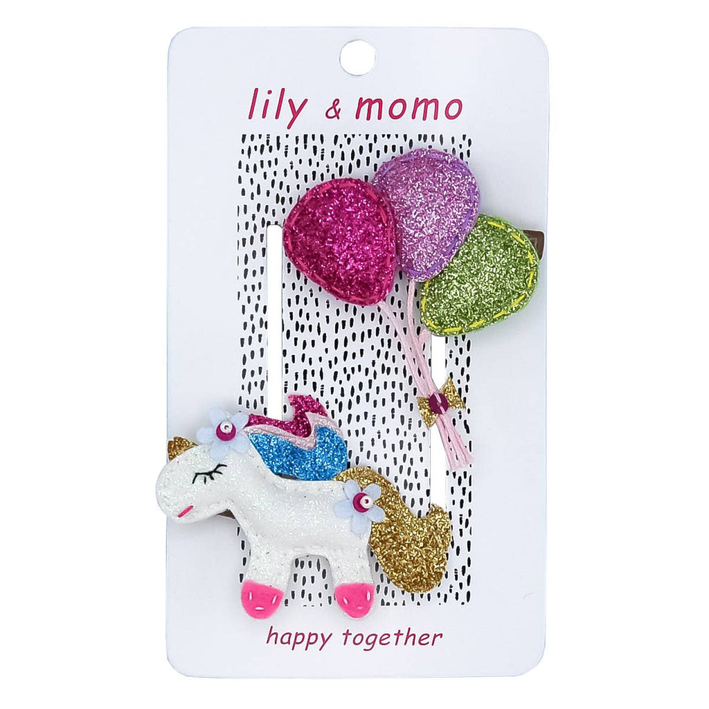 Unicorn Balloon Party Hair Clips- Glitter Multi