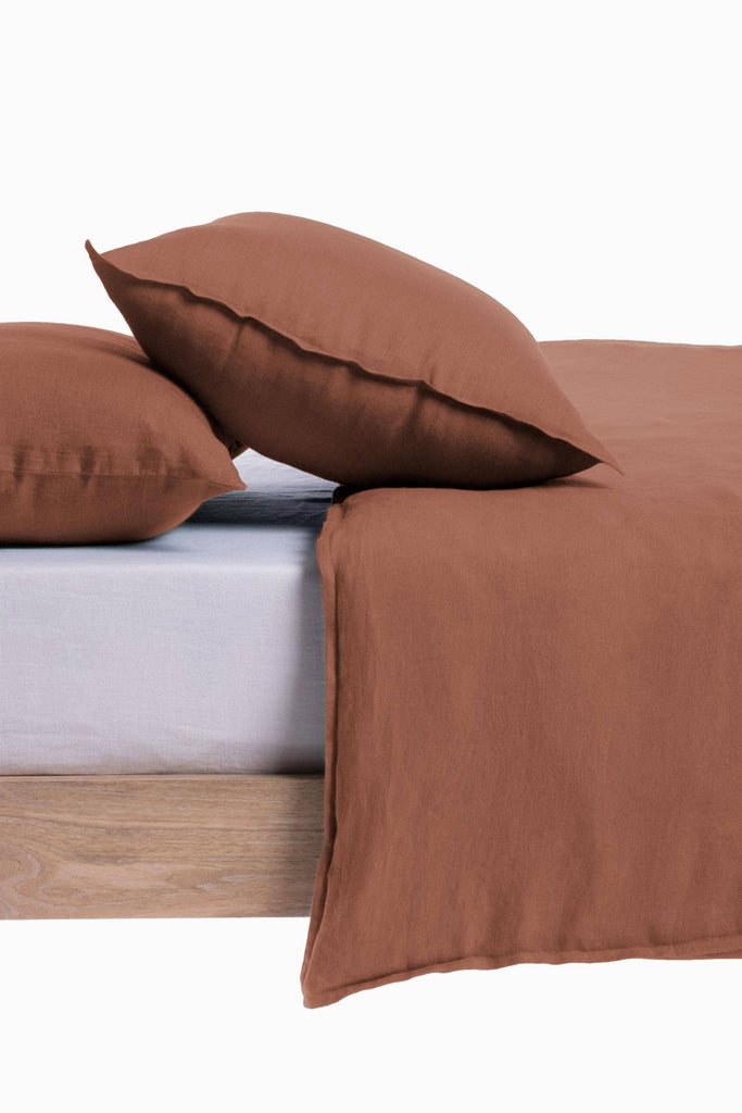 Linen Slumber Solid Duvet Cover-Cinnamon Brown