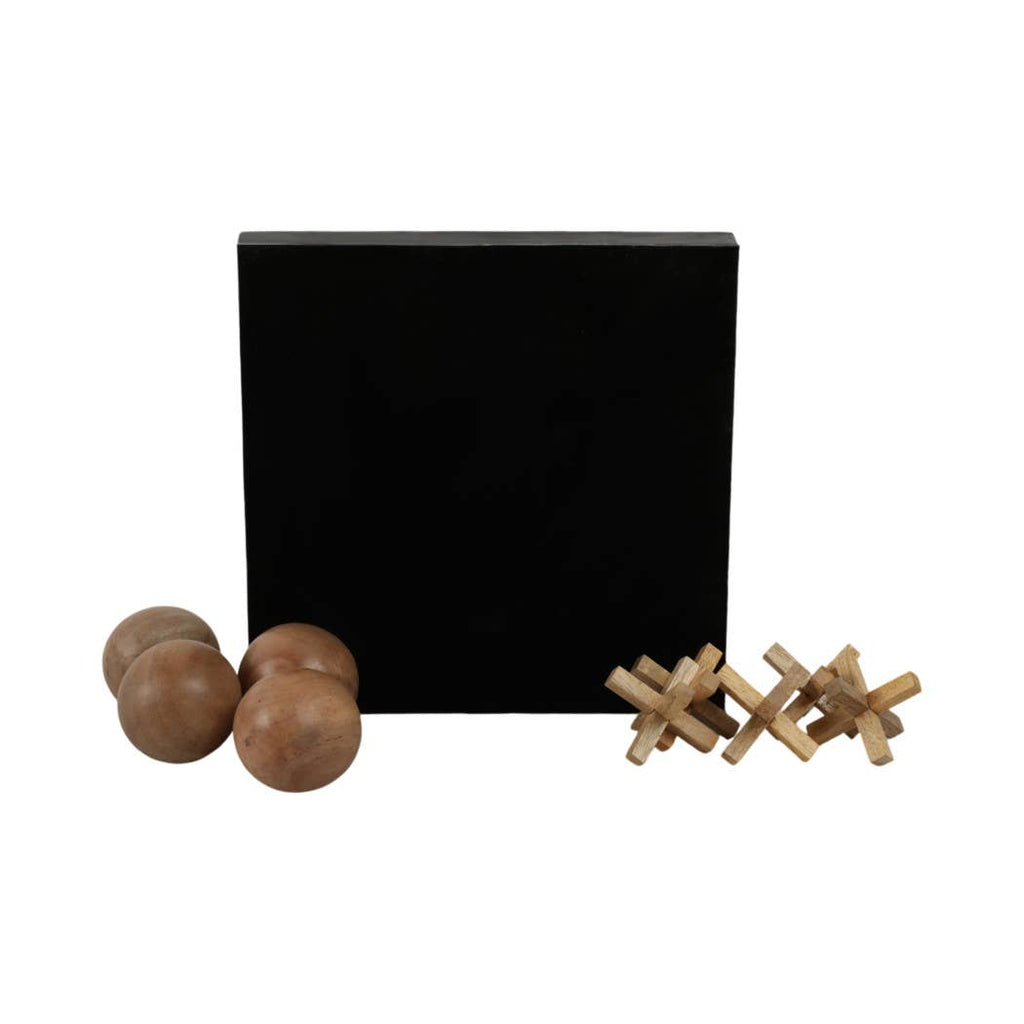Mango Wood Tic Tac Toe Decorative Board Game - Black, 10 in.