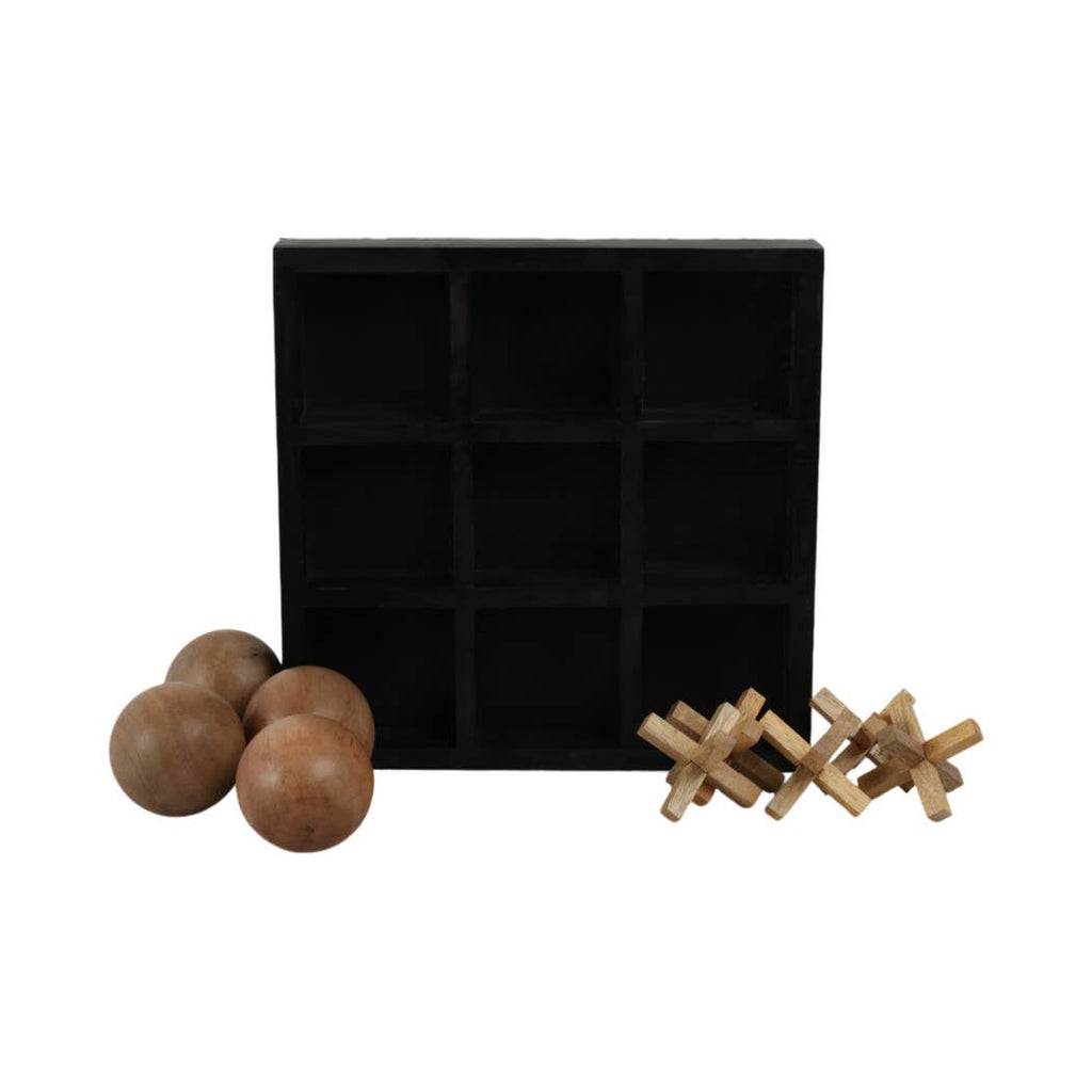 Mango Wood Tic Tac Toe Decorative Board Game - Black, 10 in.