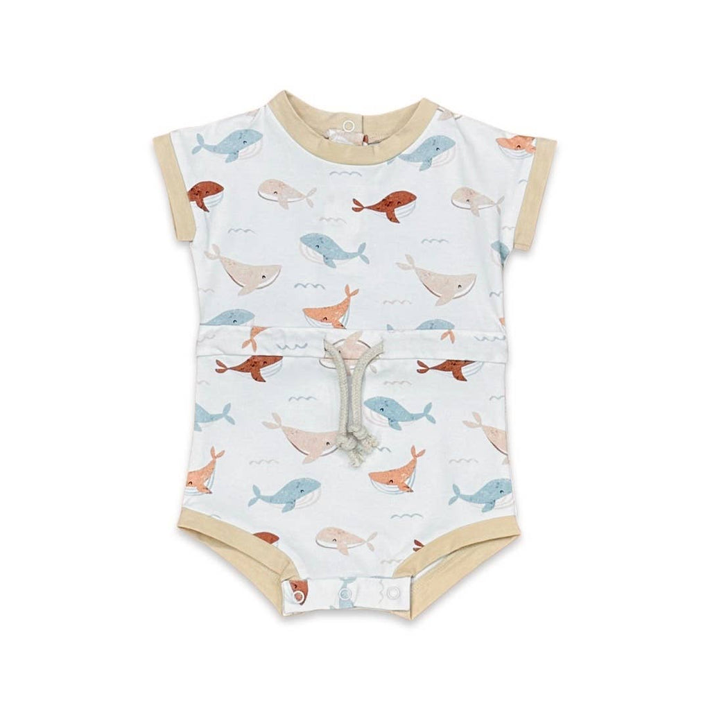 Whales Tie Playsuit Baby Romper (Organic Jersey): 3-6M / Natural