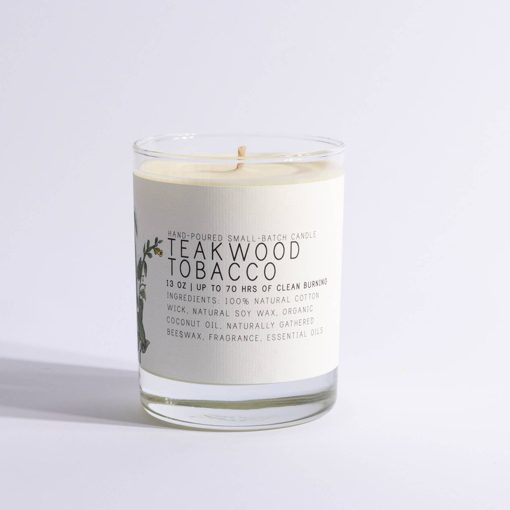 Teakwood Tobacco - Just Bee Candles: 13 oz (up to 60 hrs of clean burning)