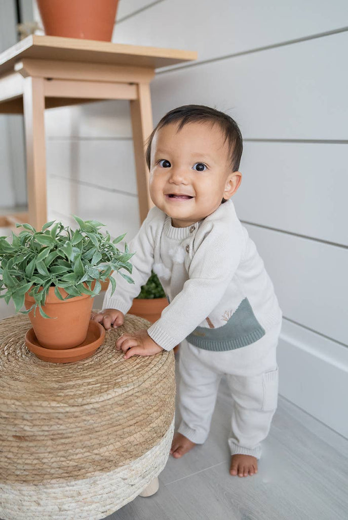 Baby Side Pocket Sweater Knit Pants (Organic Cotton): Stone / 3-6 Month