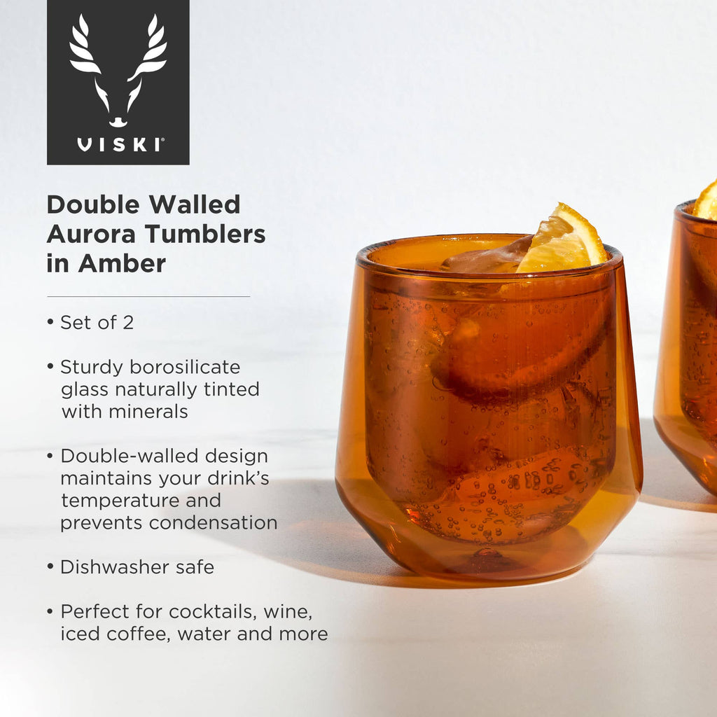 Aurora Double Walled Glass Tumblers - Amber - Set of 2