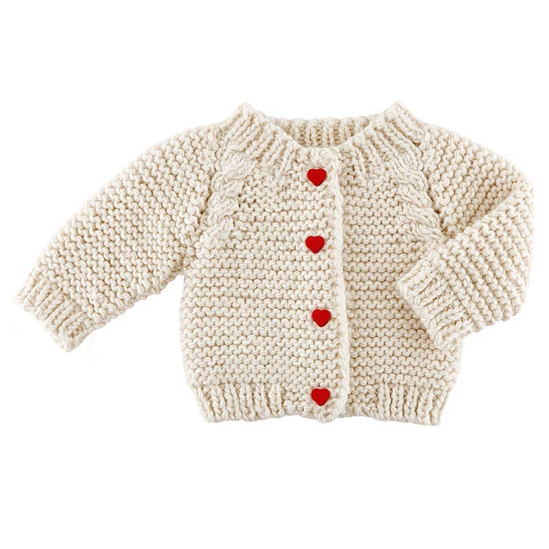 Cozy Knit Sweater - Heart Buttons 0-6 Mo