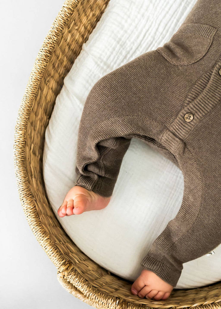 Classic Pocket & Button Chunky Knit Baby Jumpsuit Organic