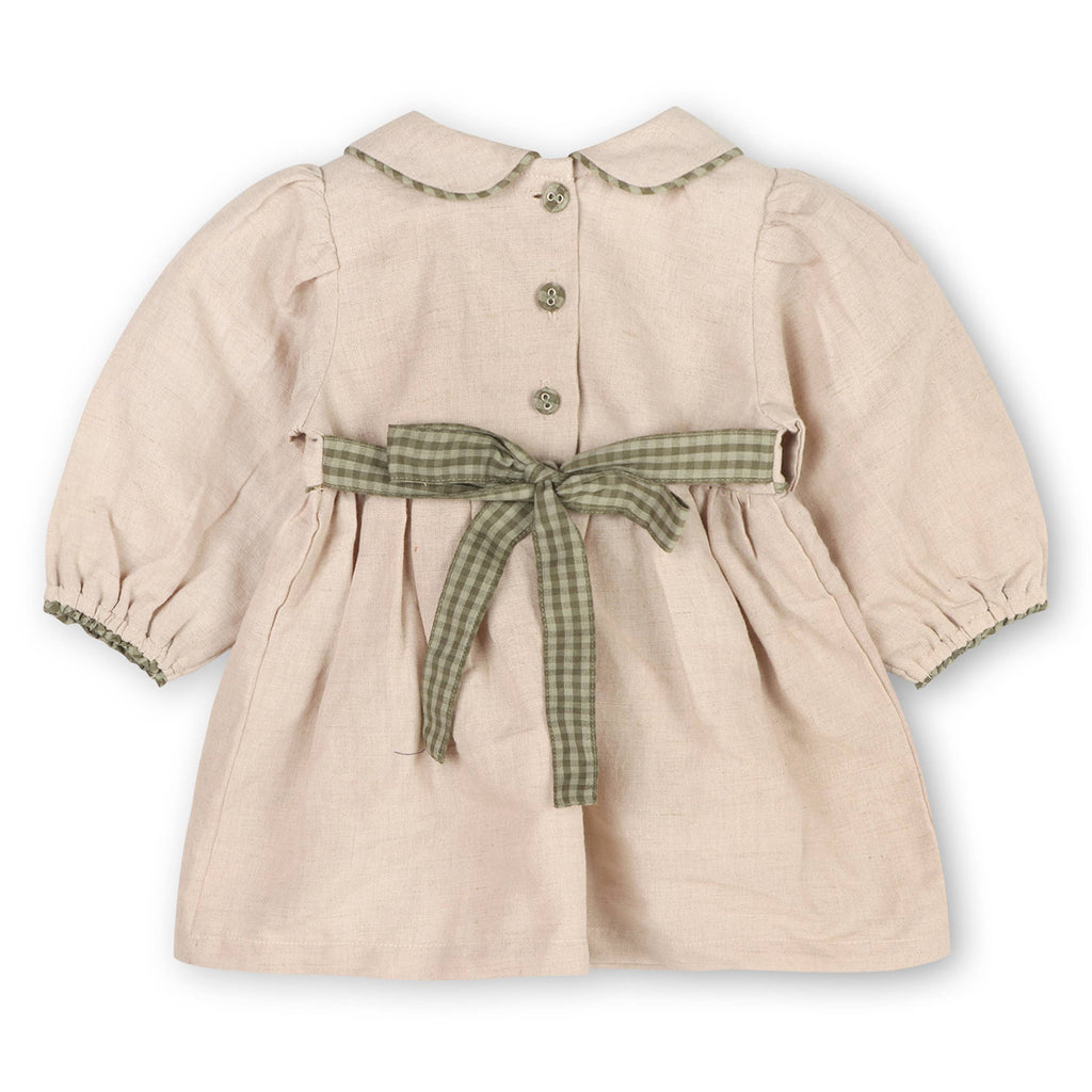 Floral Peter Pan Baby Dress & Fancy Bloomer (Linen Blend): Natural / 3-6M