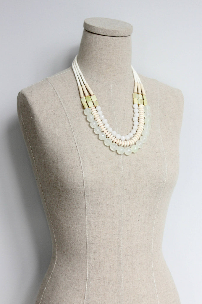 Triple Strand White Stone Necklace