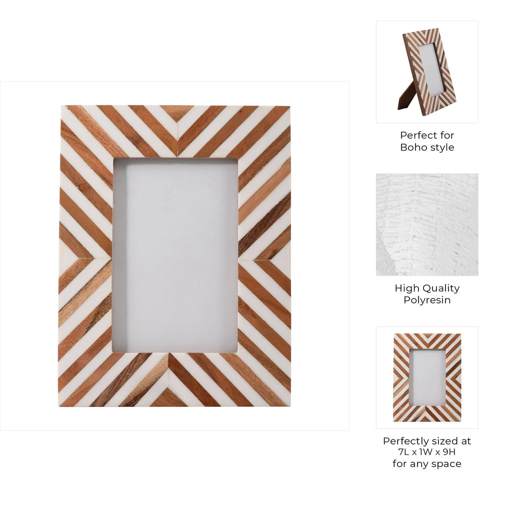 Resin Wood Herringbone Lines Photo Frame - Brown, 4x6 in.