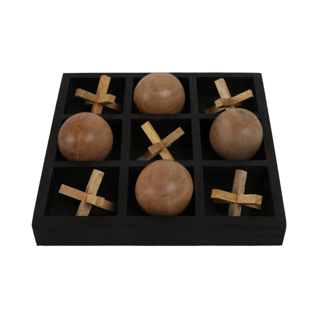 Mango Wood Tic Tac Toe Decorative Board Game - Black, 10 in.