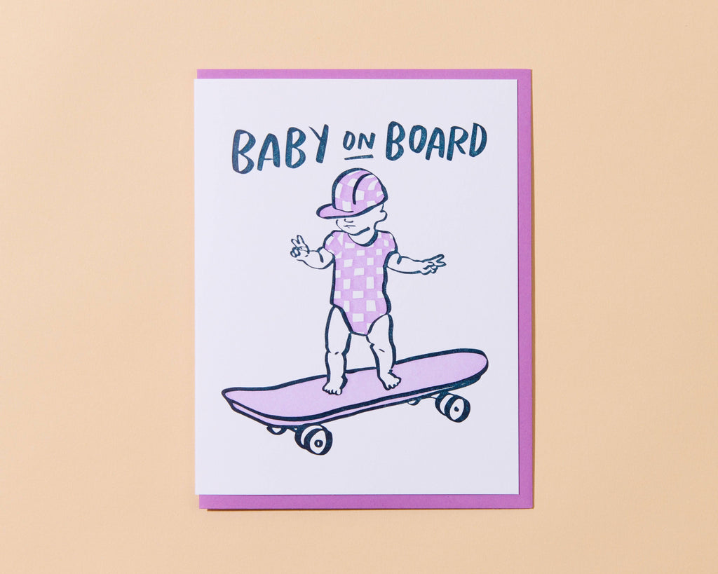 Baby on Board Skateboard Letterpress Baby Pregnancy Card