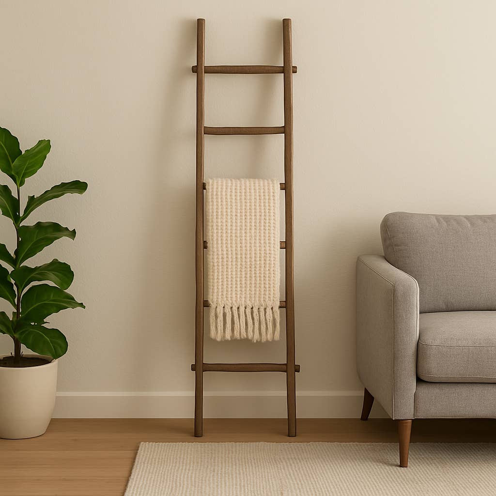 Wood Freestanding Decorative Blanket Ladder - Brown, 76 in.