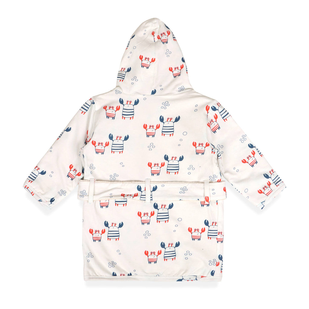 Nautical Crab Baby Hooded Bathrobe (Organic Jersey): NATURAL / One Size (0-9M)