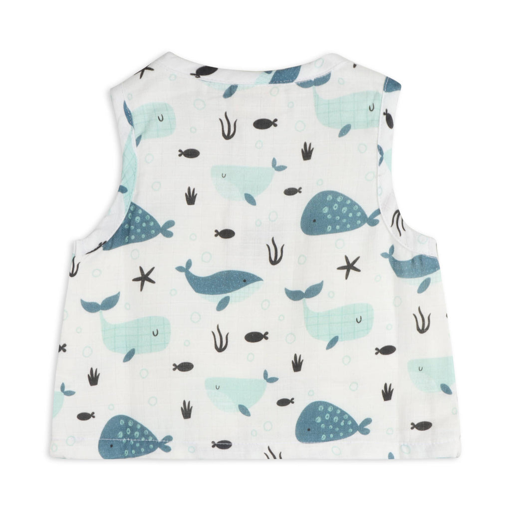 Whales Baby Top + Shorts (Organic Muslin): WHITE / 12-18M