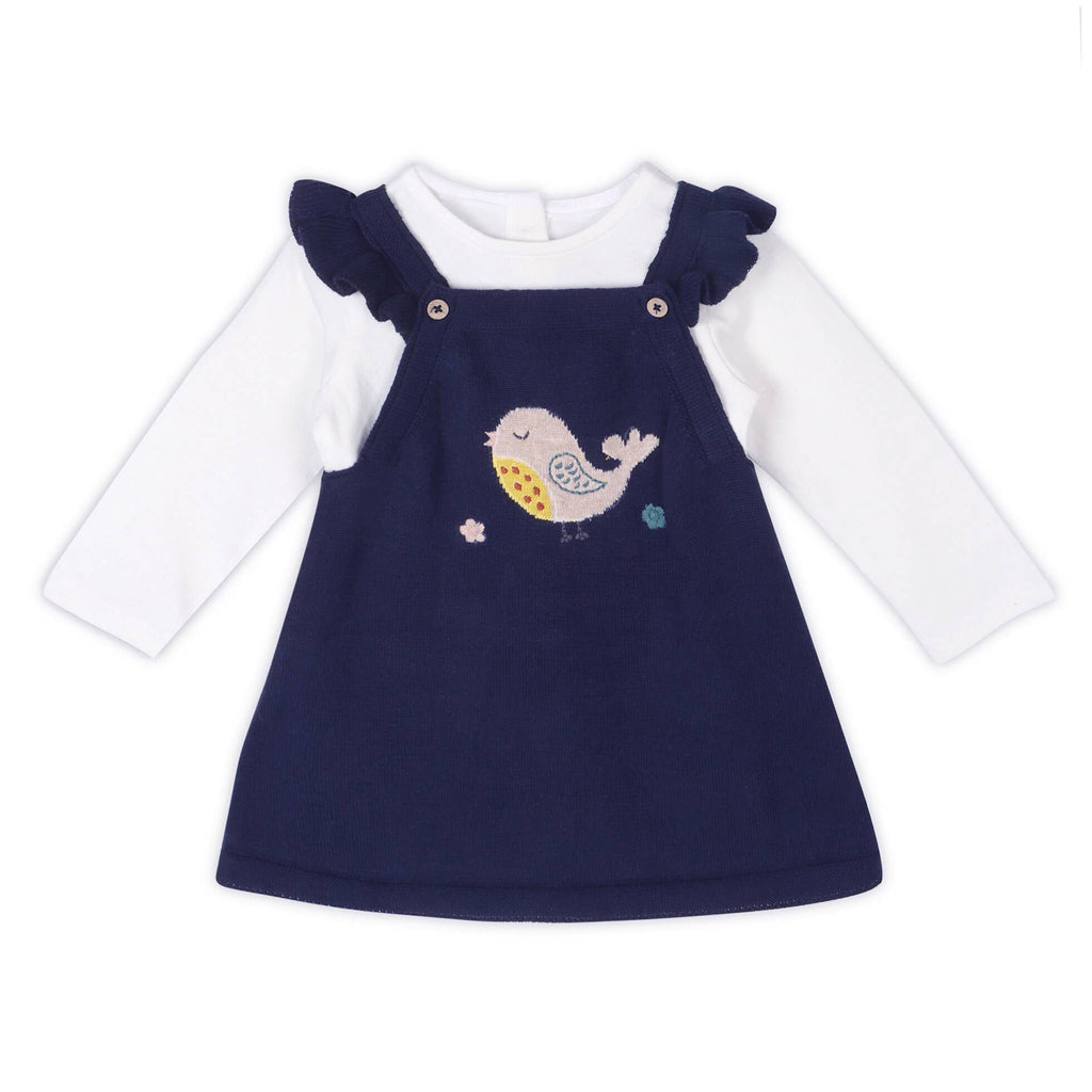 Bird Ruffle Baby Girl Tunic Dress & Bodysuit (Organic): Navy Blue / 12-18M