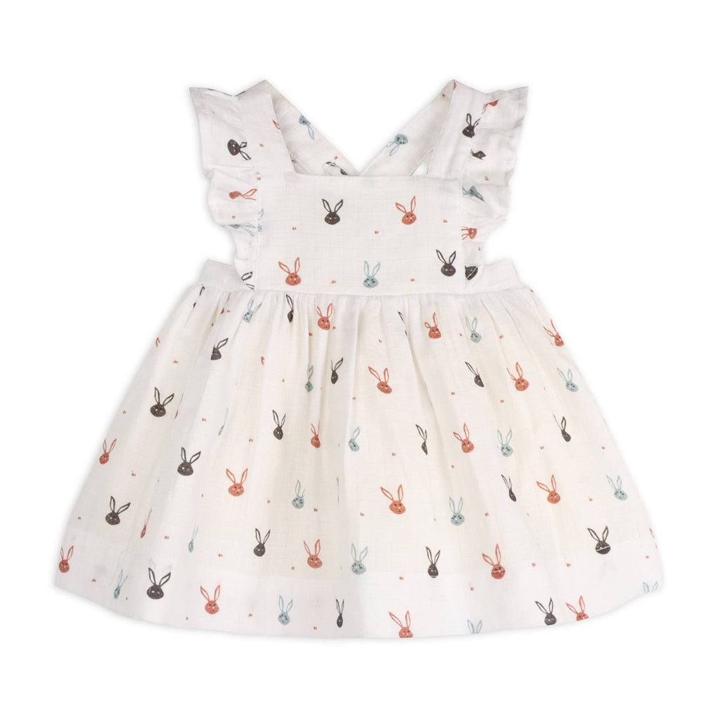 Mini Bunnies Baby Dress + Bloomer (Organic Muslin): WHITE / 6-12M