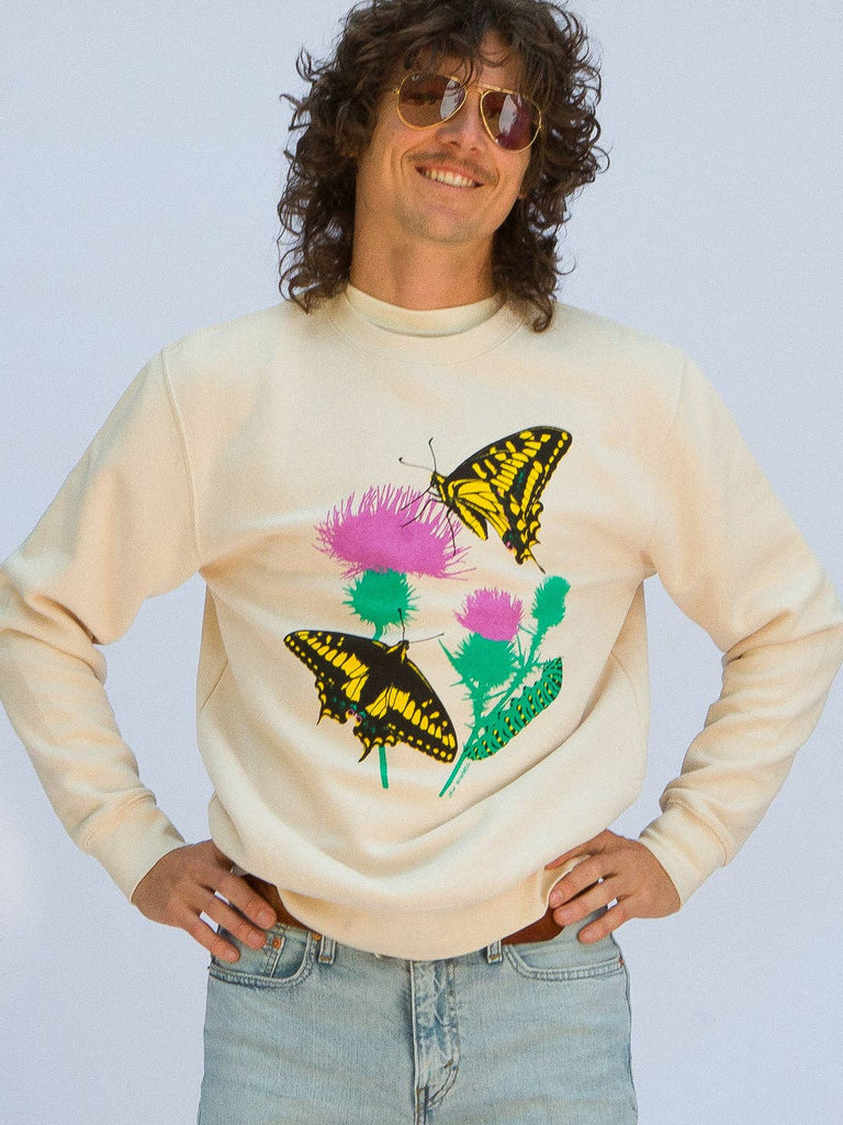 Jen Kindell Butterfly Garden Crewneck Sweatshirt Cream