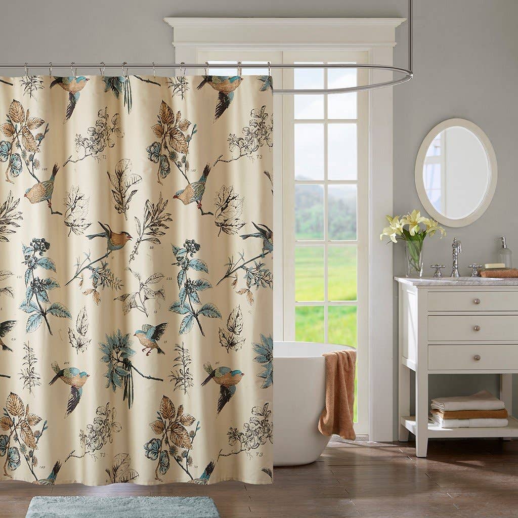 Khaki Traditional Bird Shower Curtain