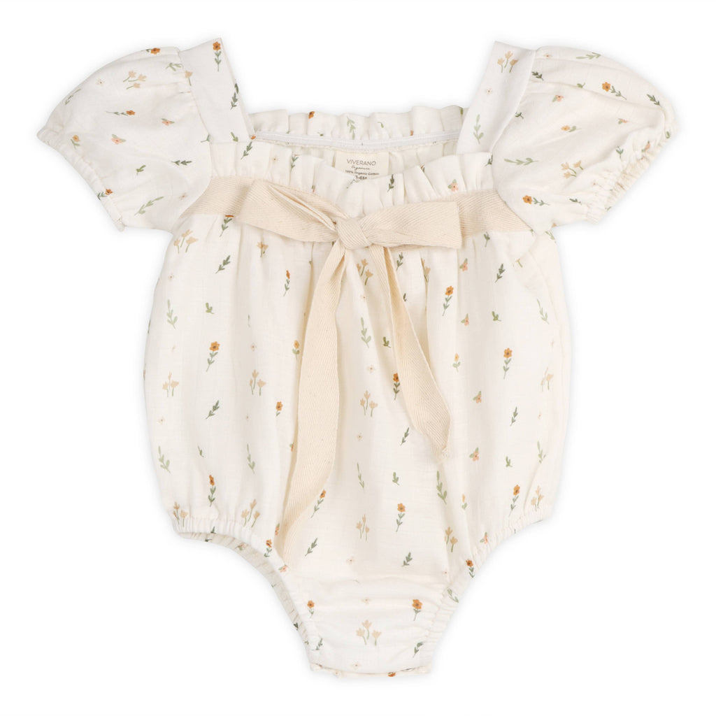 Boho Floral Bubble Baby Romper (Organic Muslin): NATURAL / 0-3M