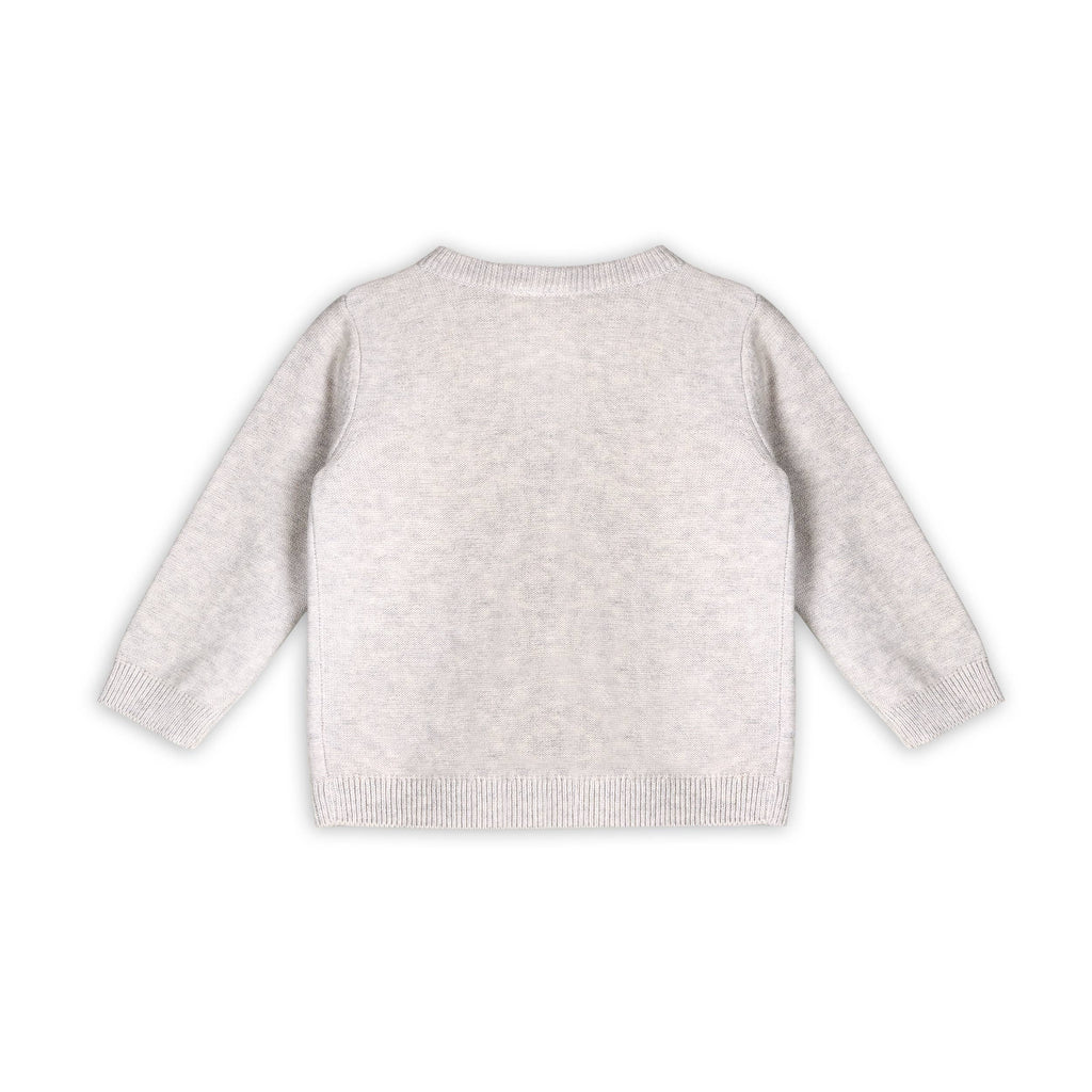 Animal Friends Embroidered Baby Cardigan Sweater (Organic): Pearl Grey Heather / 3-6M