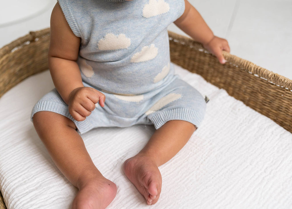 Clouds Jacquard Knit Baby Romper (Organic Cotton): 6-12M / Sky Heather