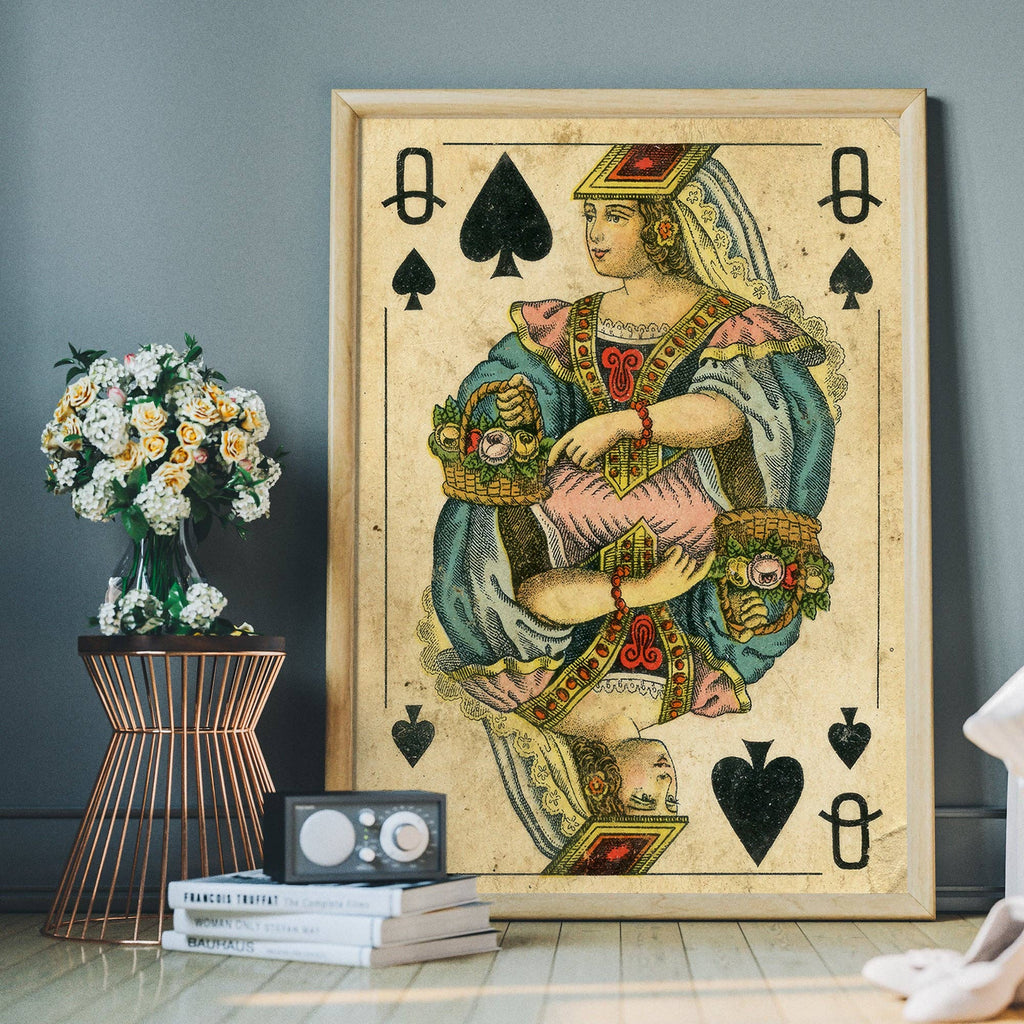 Vintage Playing Card Print - Queen of Spades