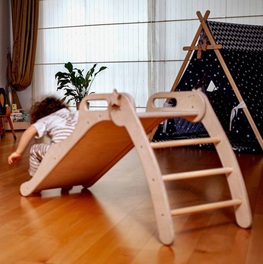 Montessori Slide, Wooden Baby Play Gym Slide: Wooden Indoor Slide